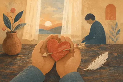 Hands Holding Pierced Heart in Repentance
