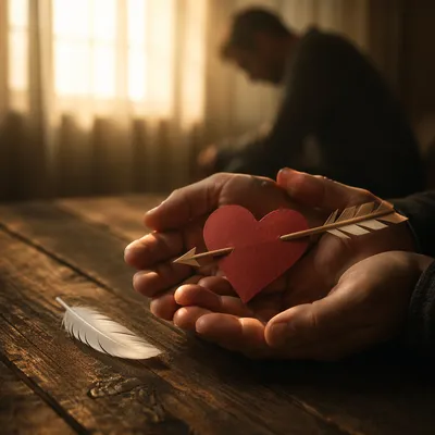 Hands Holding Pierced Heart in Repentance