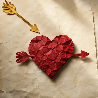 Crimson Paper Heart with Arrows Above