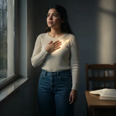 Reflective Woman by Rainy Window Light