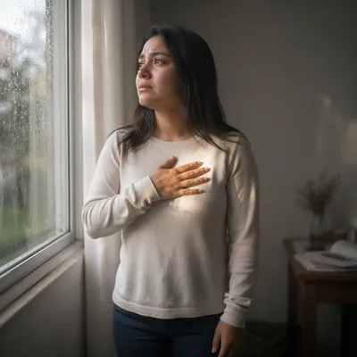 Young Woman by Rainy Window