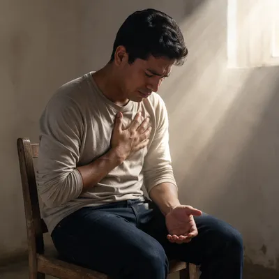 Tearful Young Man in Quiet Reflection