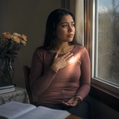 Contemplative Woman by Rain Speckled Window