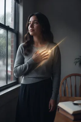 Reflective Woman by Rainy Window Light