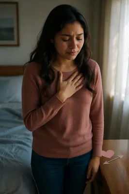 Tearful Woman in Soft Dawn Bedroom