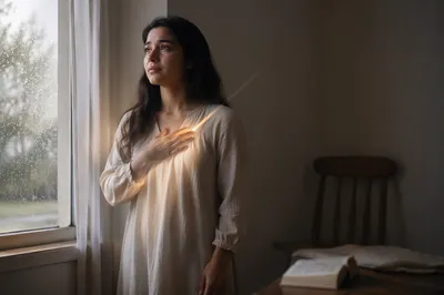 Reflective Woman by Rainy Window Light