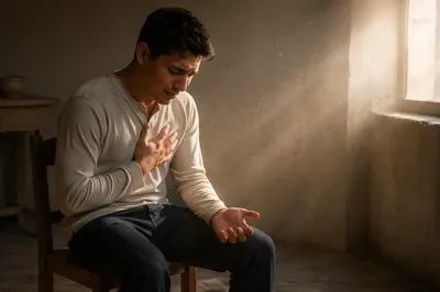 Tearful Young Man in Quiet Reflection