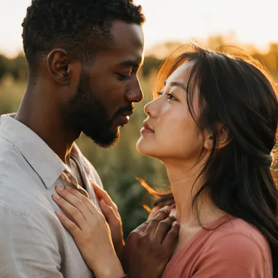Interracial Couple Sharing Tender Eye Contact