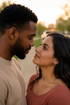 Interracial Couple Sharing a Tender Gaze
