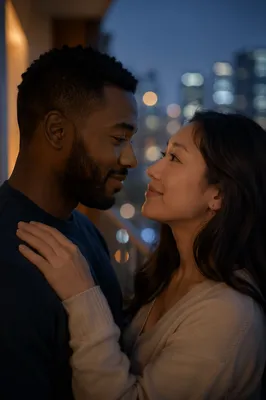 Interracial Couple Gazing at Each Other