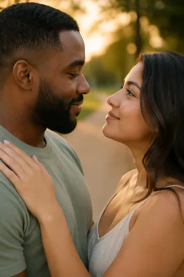 Interracial Couple Sharing a Tender Gaze