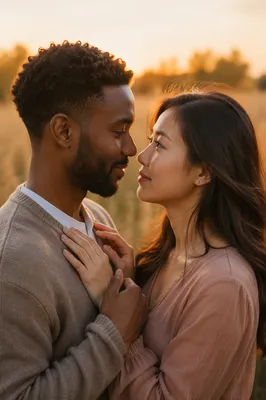 Interracial Couple at Golden Hour Close Up