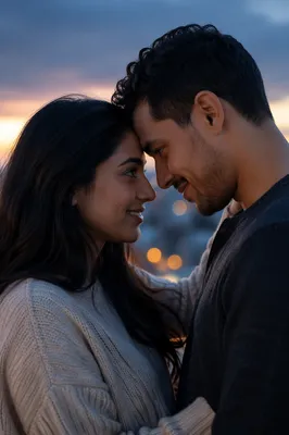 Intimate Couple Portrait on City Rooftop