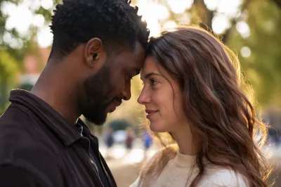 Interracial Couple Sharing a Tender Gaze