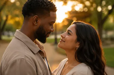 Interracial Couple Sharing a Tender Gaze
