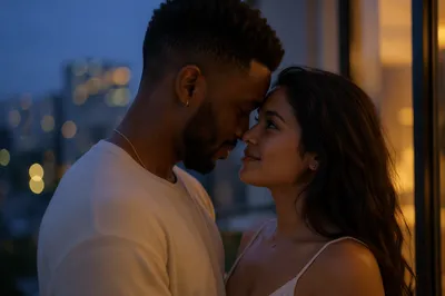 Interracial Couple on Balcony at Blue Hour