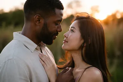 Interracial Couple Sharing a Tender Gaze