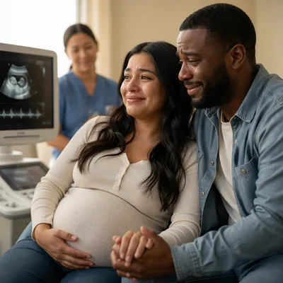 Emotional Couple During Prenatal Ultrasound Visit
