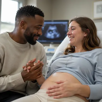 Emotional Couple During Prenatal Ultrasound Exam