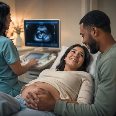 Expectant Couple During Ultrasound Appointment