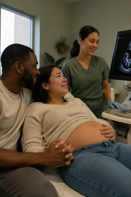 Emotional Couple During Ultrasound Exam