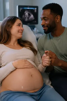 Emotional Couple During Prenatal Ultrasound Visit