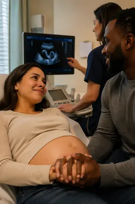 Expectant Couple During Ultrasound Appointment