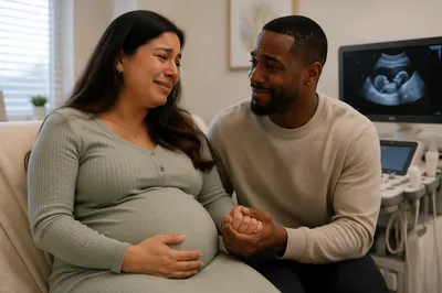 Expectant Couple During Emotional Ultrasound Appointment