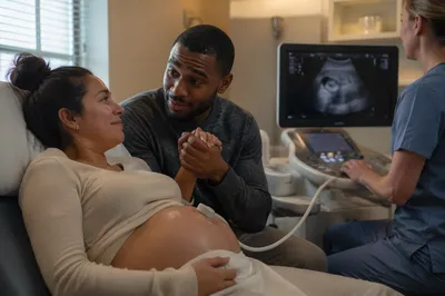 Emotional Couple During Prenatal Ultrasound Exam