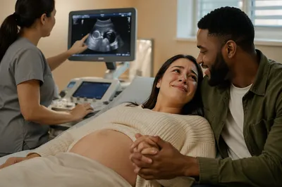 Expectant Couple During Ultrasound Appointment