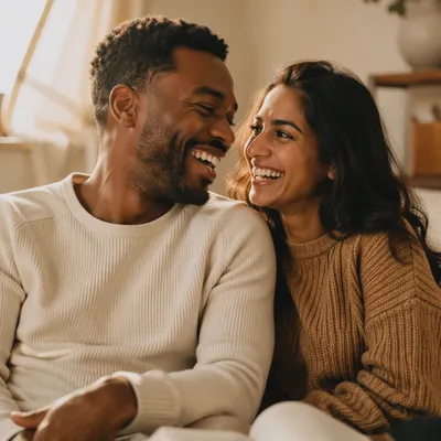 Laughing Couple in Warm Window Light