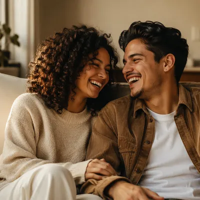 Laughing Couple in Warm Window Light