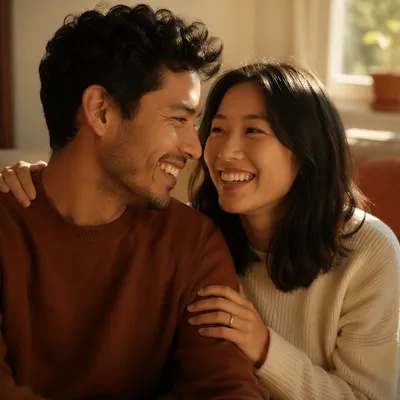 Laughing Couple in Warm Window Light