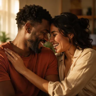 Joyful Couple Laughing in Warm Light