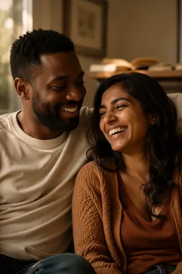Laughing Couple in Warm Window Light