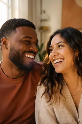 Joyful Couple Laughing in Warm Light