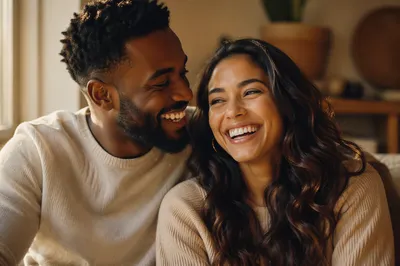 Joyful Couple Laughing in Warm Light