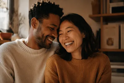 Laughing Couple in Warm Window Light