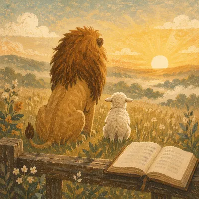 Lion and Lamb at Hopeful Sunrise