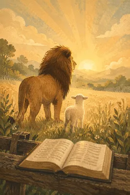 Lion and Lamb at Hopeful Sunrise