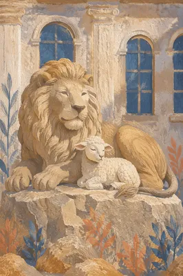 Lion and Lamb Sculpture of Bold Faith