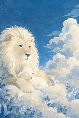 Lion and Lamb Courage in Clouds