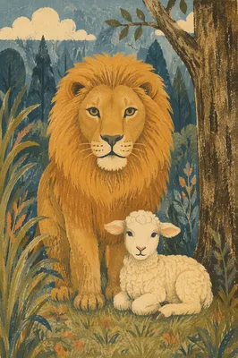 Courageous Lion and Lamb in Peace