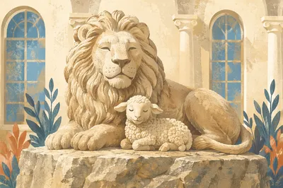 Lion and Lamb Sculpture of Bold Faith