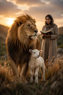 Lion and Lamb on Golden Hillside
