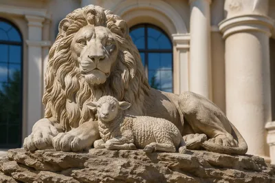 Lion and Lamb Sculpture of Bold Faith