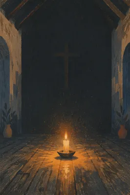 Single Candle Courage in Dark Chapel