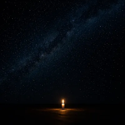Single Candle of Courage Under Starry Darkness