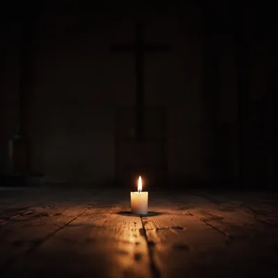 Single Candle of Courage in Dark Chapel