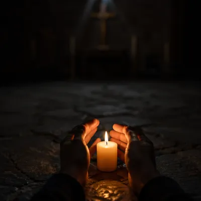 Courage Candle in a Dark Sanctuary